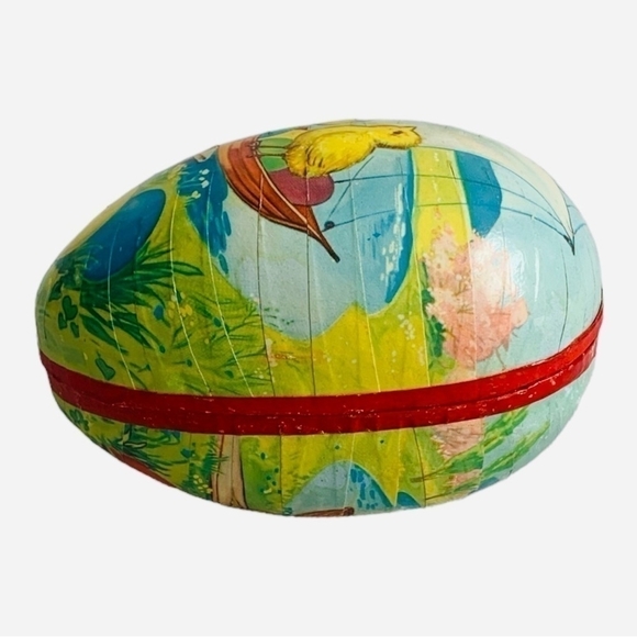 Vintage Large Multicolored Paper Mache Easter Egg Candy Container W. Germany Art - Picture 4 of 5